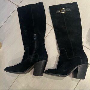 Kelsi Dagger Black Heeled Boots with Buckle